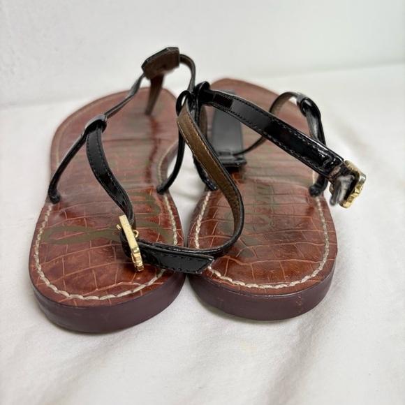 SAM EDELMAN T-Strap Thong Patent Faux Leather Flat Sandals 10 - Picture 15 of 16
